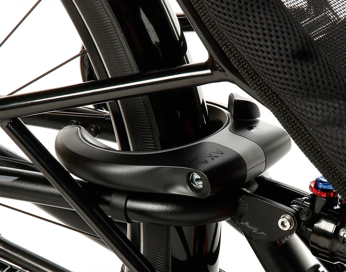 HP Velotechnik Retrofit AXA Frame Lock for Scorpions studio image installed on HPV trike