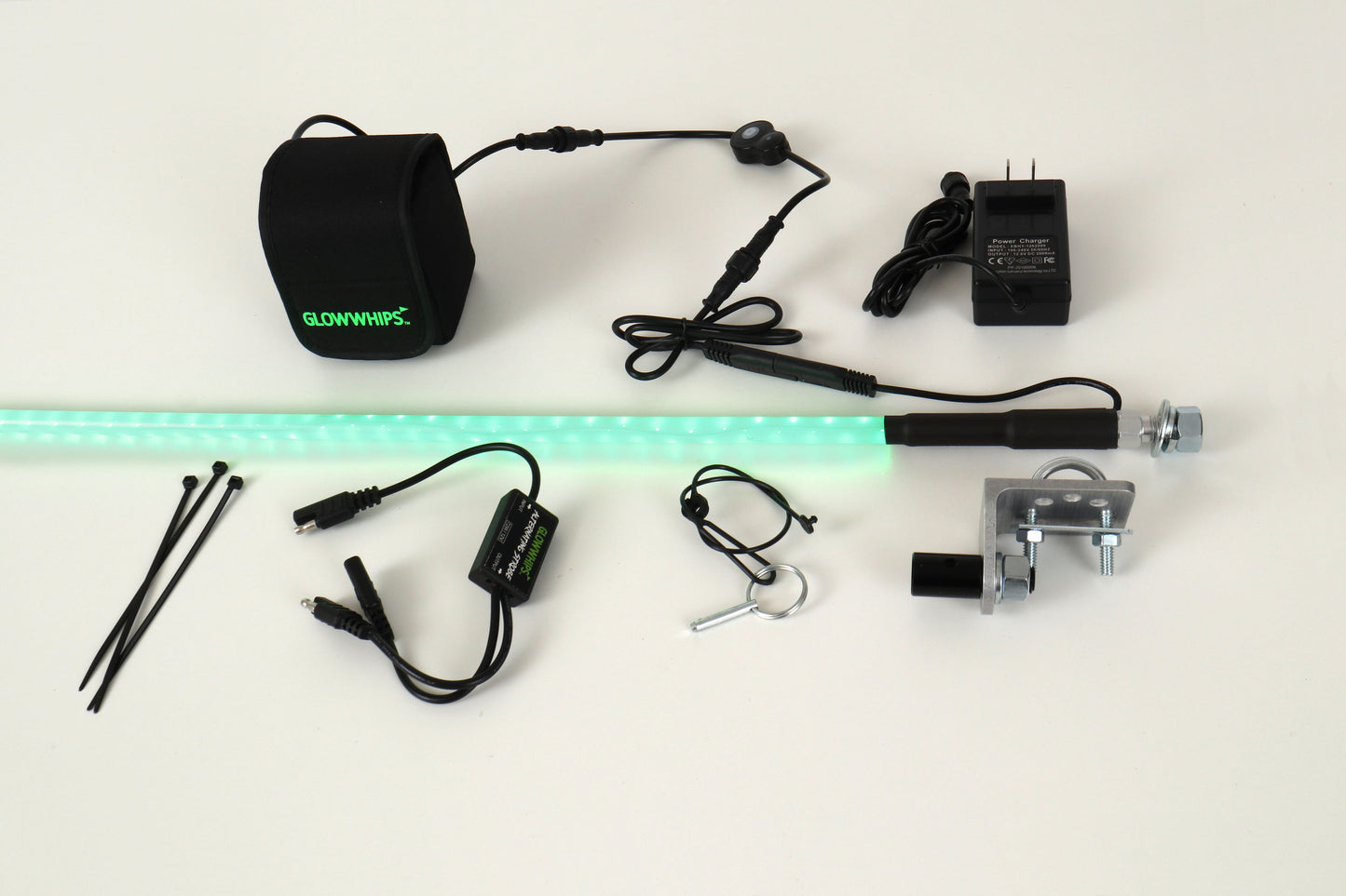 Glowwhips 4ft Bicycle Light Kit Green, included parts