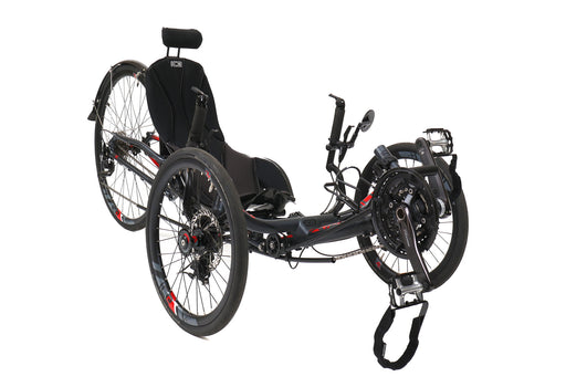 ICE Used 2022 Sprint X with 700c Wheelset and Full Suspension Grey Equipped Recumbent Trike, studio front quarter view
