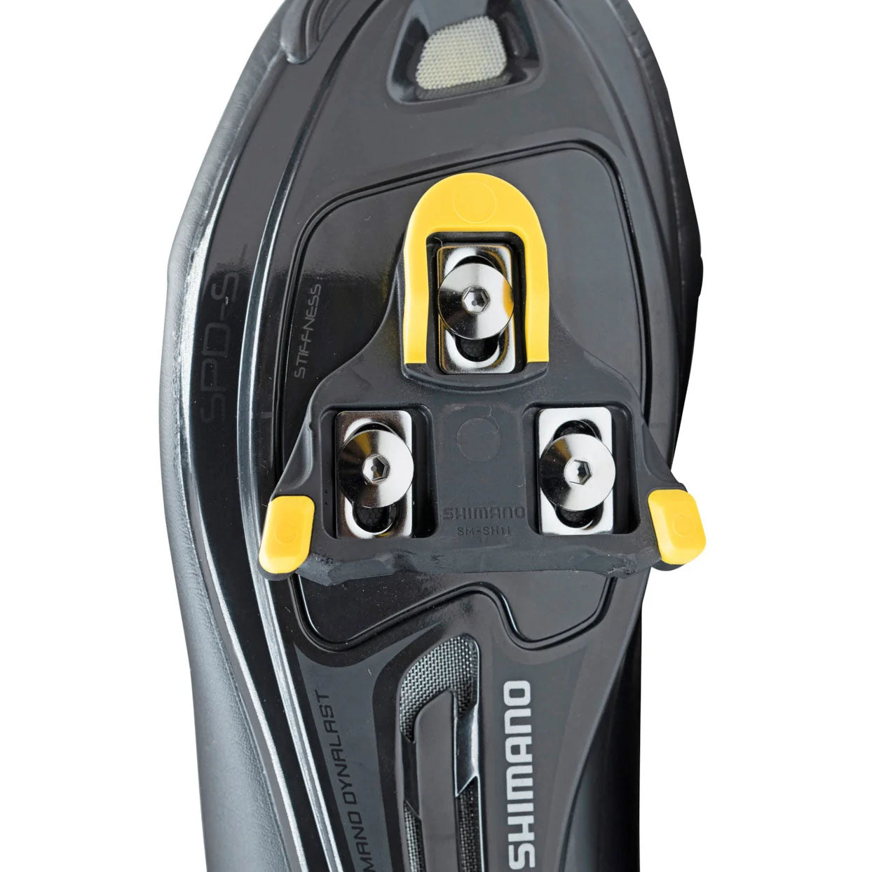 Shimano SM-SH11 SPD-SL 6 Degree Float Yellow Cleat Set, studio mounted cleat view