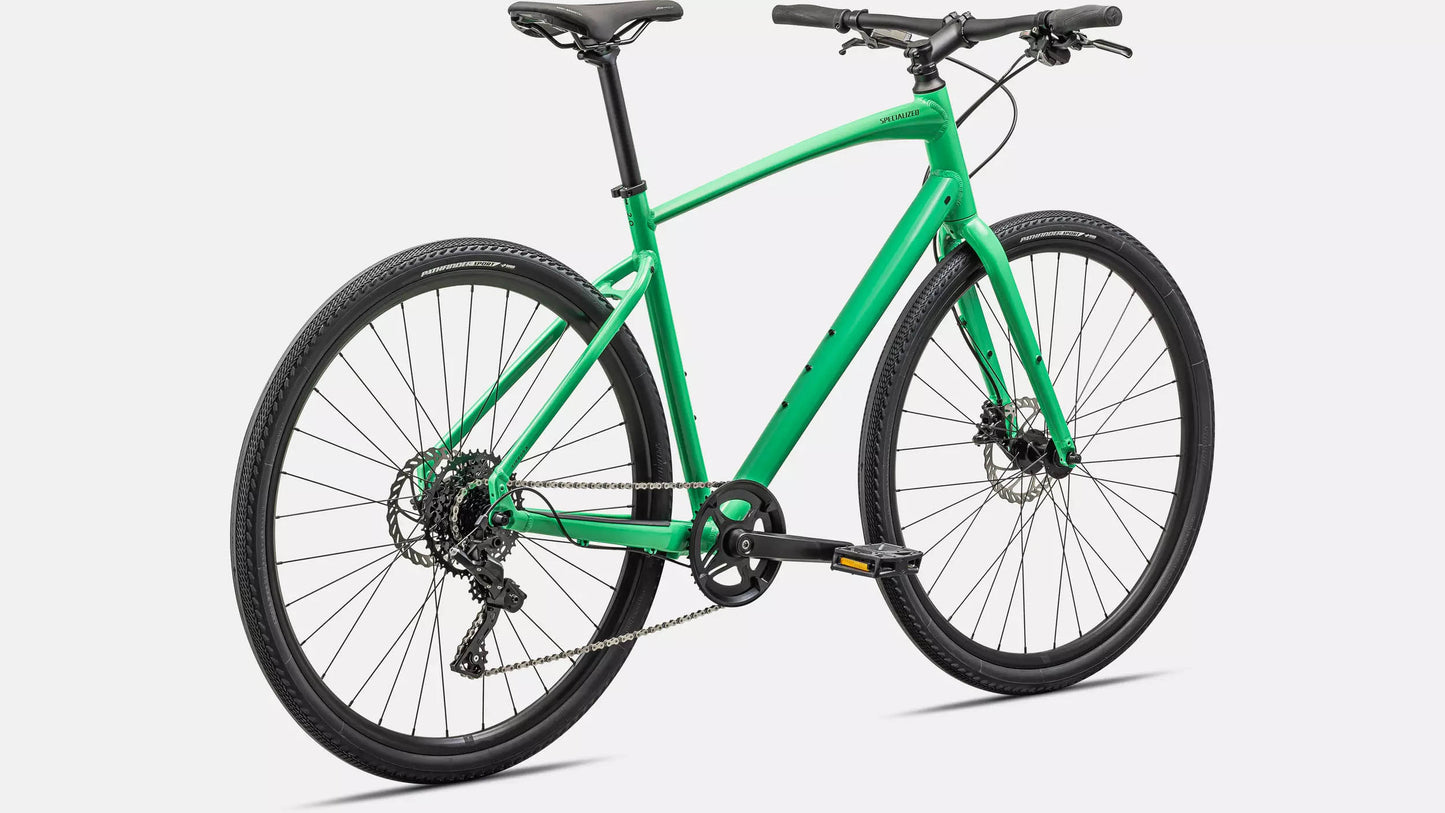 Specialized Sirrus X 2.0 Gloss Electric Green/Satin Reflective Smoke studio image rear quarter view