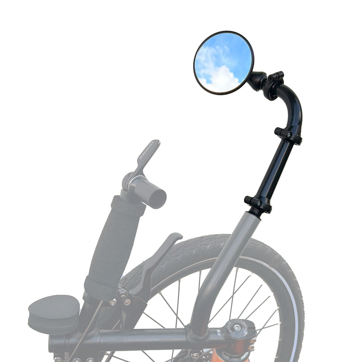 T-Cycle LAMA Catrike Mirror Straight Kit, studio mounted view