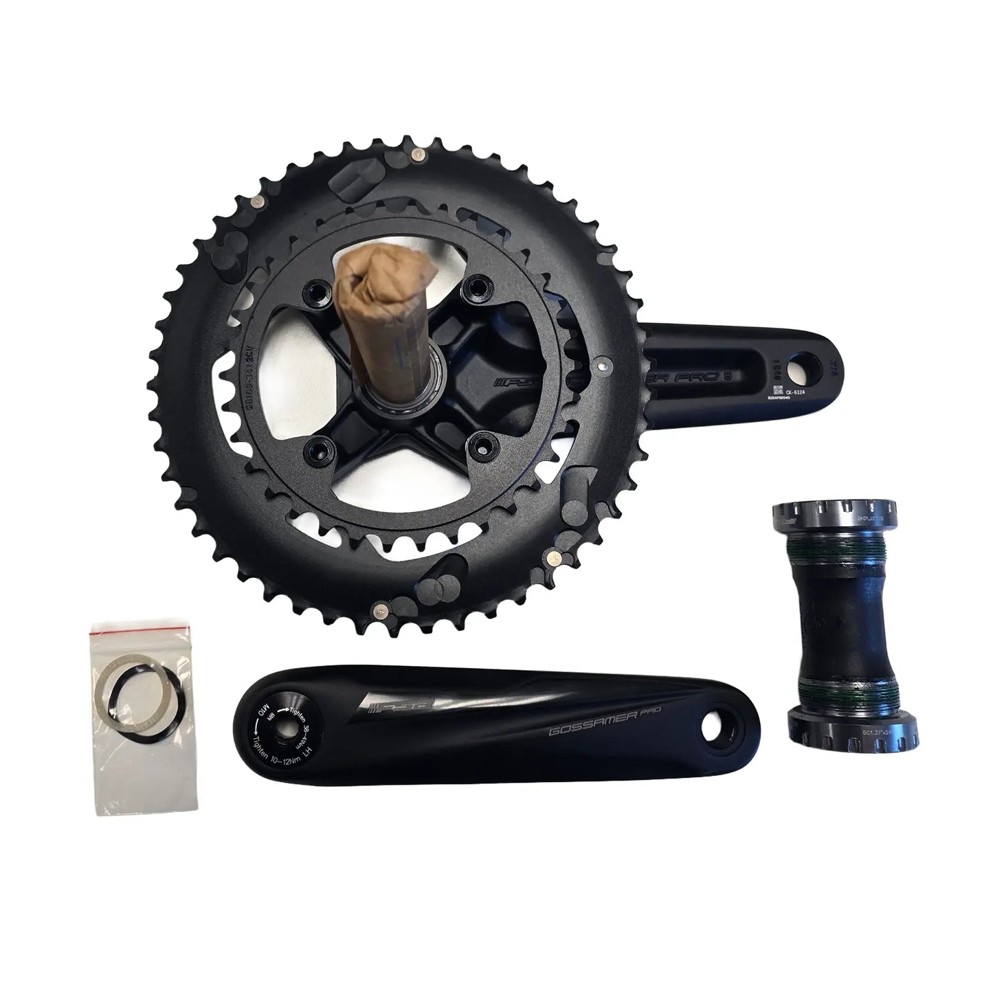Inside view of the Full Speed Ahead Gossamer Pro 34-50t Crankset with 165mm Crankarms and External Bottom Bracket against a white background.