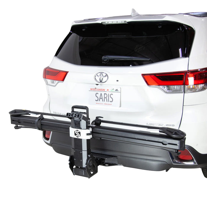 Saris MHS Duo Modular System 1 Bike Carrier, studio rear quarter view with rack folded
