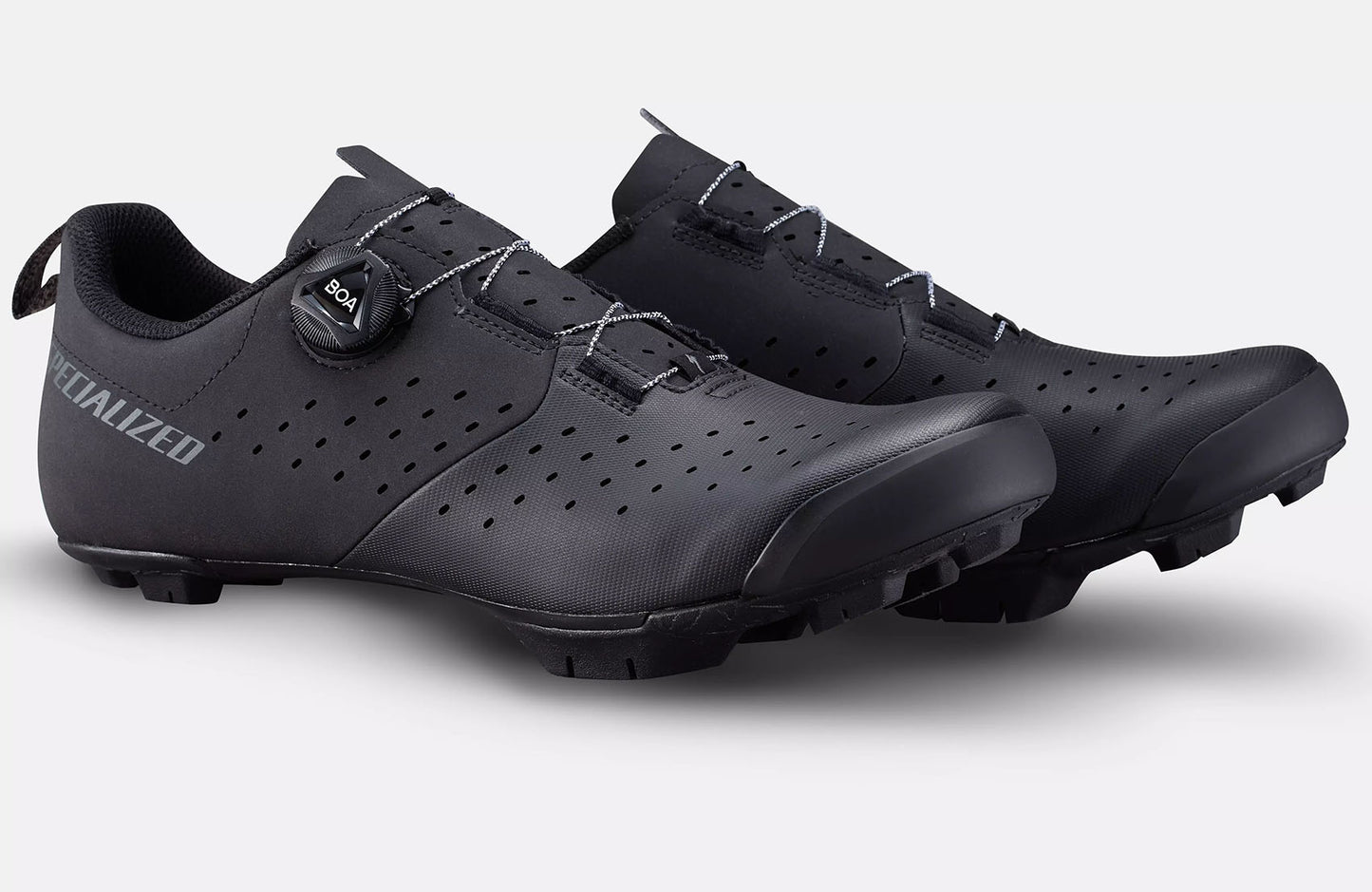 Side view of a pair of the Specialized Recon 1.0 Mountain Bike Shoes in black, shown on a white background.