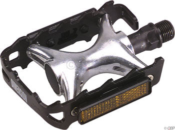 Dimension Compe Pedals on a white background, showing the side and top of the white and silver pedal