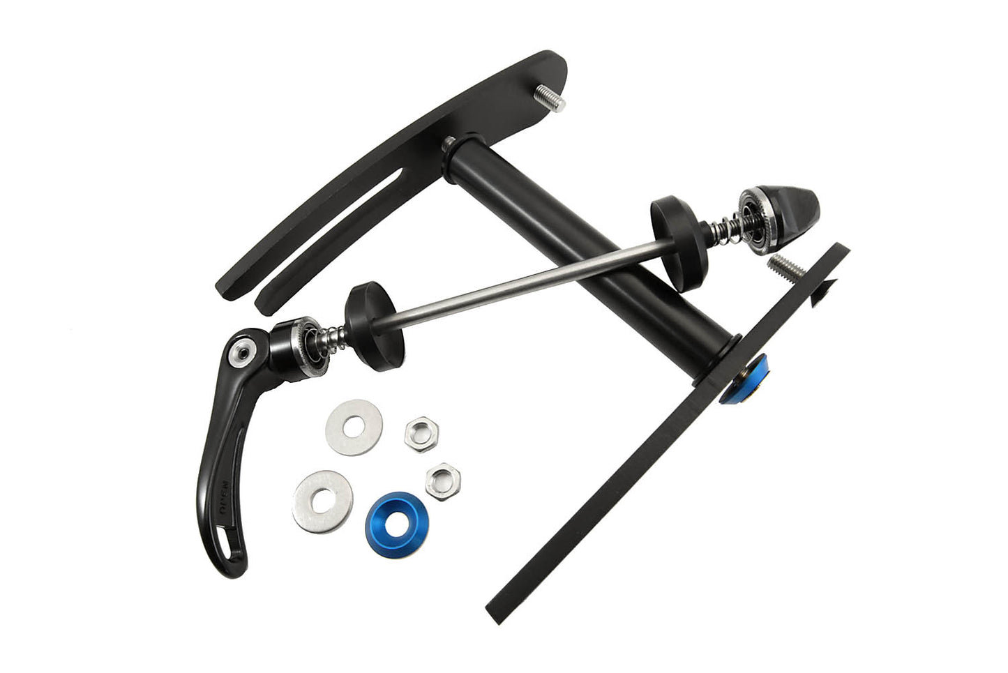 HP Velotechnik Seat Angle Adapter Gekko n a white background showing all the parts and accessories included in the adapter.