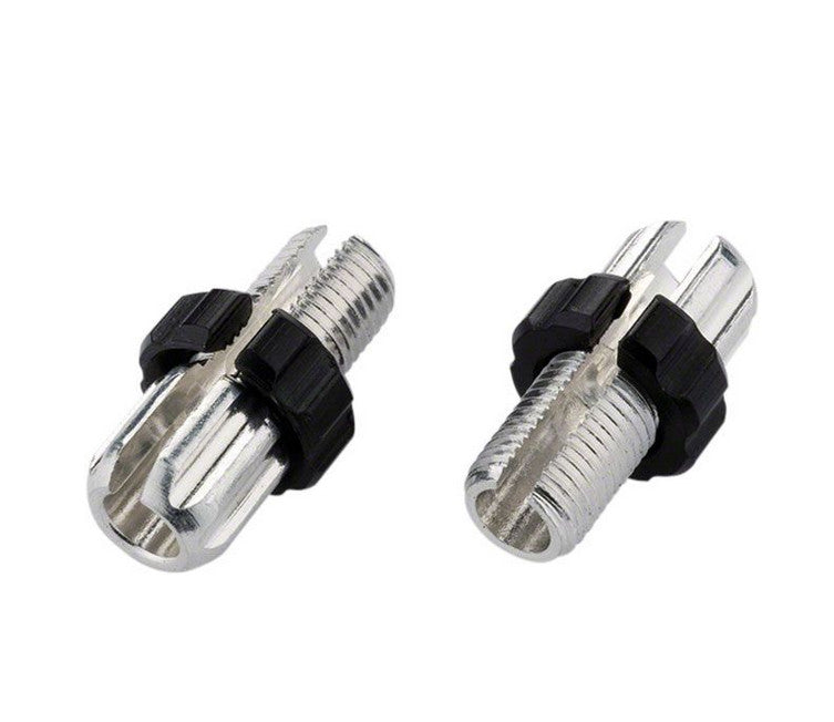 Jagwire M10 Slotted Alloy Barrel Adjuster Single Silver/Black showing two of the adjusters.