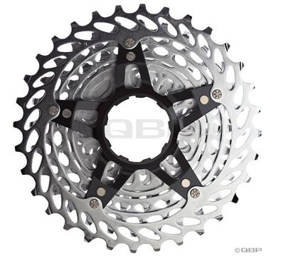 Studio image of back of silver 5 bolt cassette