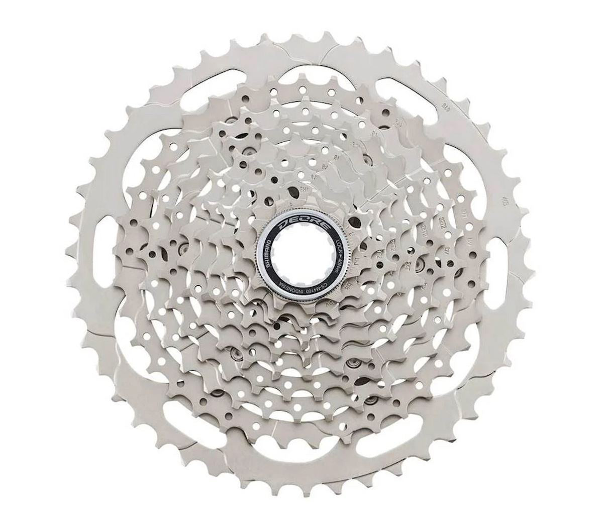 Shimano Deore CS-M4100 10 Speed 11-46t Silver Cassette top down view