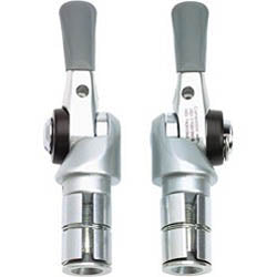 A pair of Shimano Dura-Ace SL-BS77 9-speed bar end shifters for bicycles.