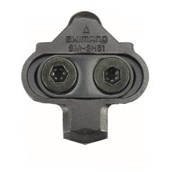 Shimano SM-SH51 Cleat Assembly Pair, Single Release - No Cleat Nuts on a white background, showing the bottom of the clip that faces down when in a cleat.