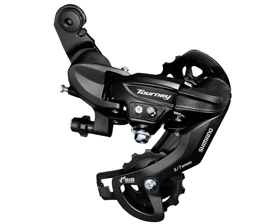 Shimano Tourney RD-TY300 SGS 6/7 Speed Long Cage Black Rear Direct Mount Rear Derailleur on a white background