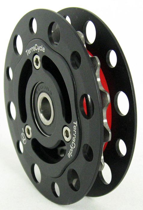 T-Cycle 15t Power Idler Cog Elite with 8mm Bearing side angle view showing the product.
