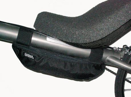 T-Cycle FastBack Norback Frame Pack mounted to recumbent bike
