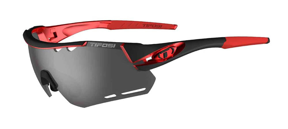 Tifosi Alliant Sunglasses in Black and Red with Smoke, AC Red & Clear Interchangeable Lenses.