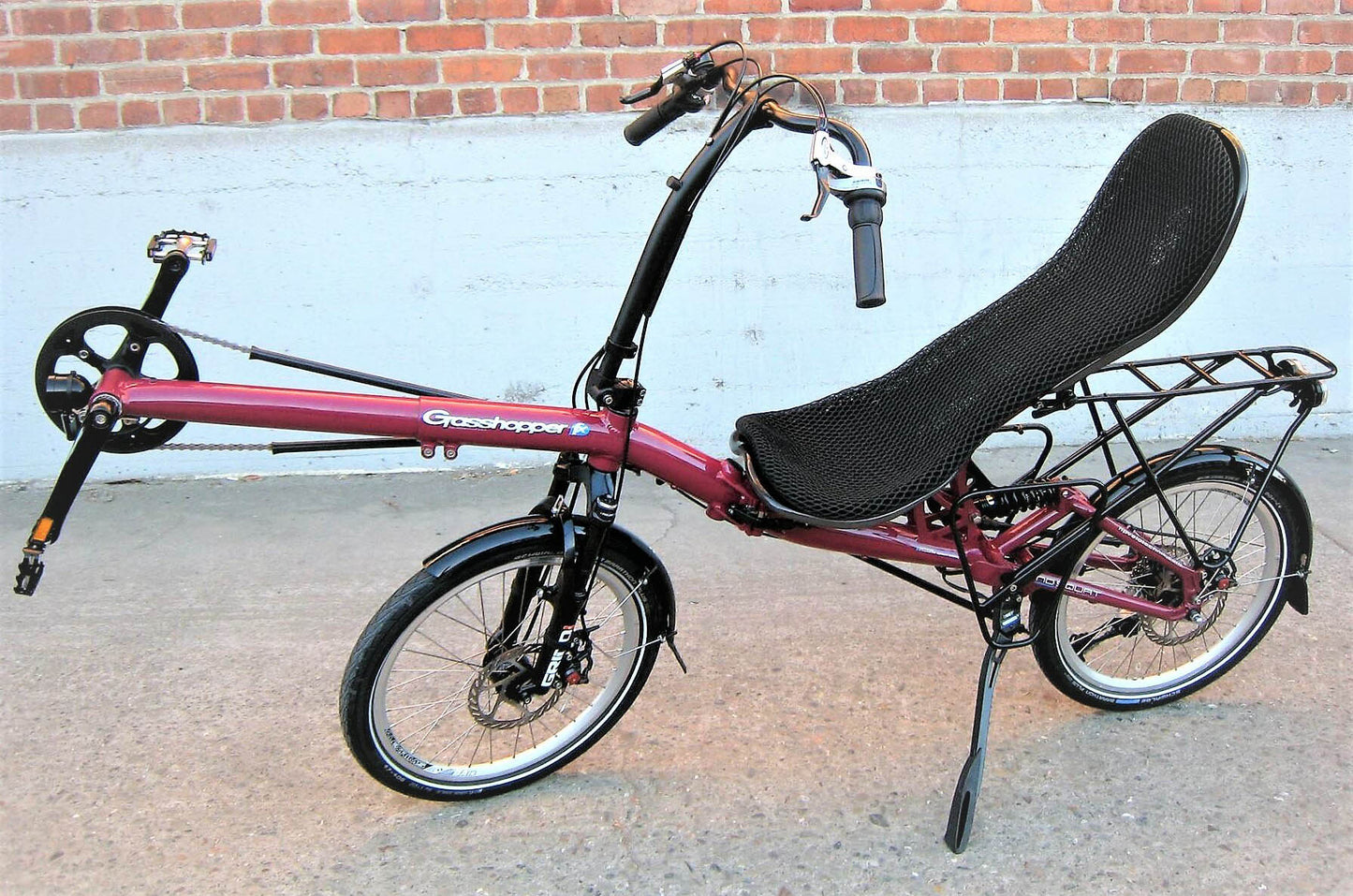 Ventisit HP Velotechnik Comfort Seat Pad (1192) on a grasshopper, on a brick and concrete background