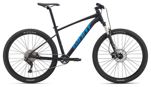 The Giant Talon 29 1 mountain bike with hardtail frame in black with blue lettering.