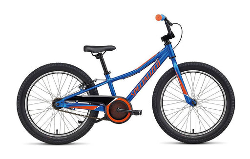 Specialized Riprock Kids Coaster Brake Bike with 20" wheels in blue with orange and  white accents.