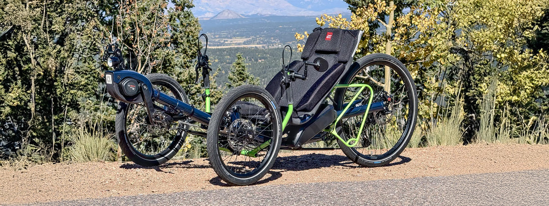 The Azub Ti-Fly 26 recumbent trike with Bosch Performance CX motor system.