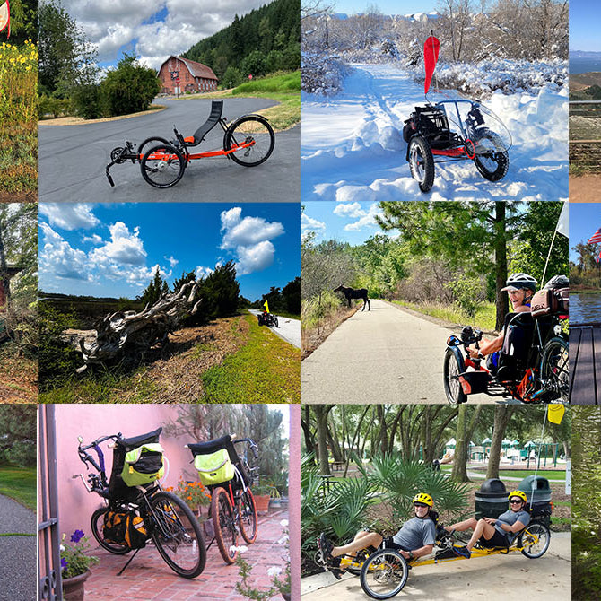 A collage of recumbent bike and trike pictures from the calendar contest.