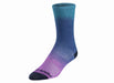 Picture of the golf teal depth sock, with colors, purple (at the toes) blue (ankle) and teal (at the top) fading into each other on the sock.