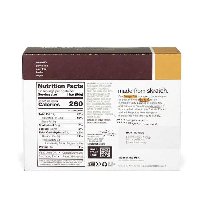 skratch-labs-anytime-energy-bar-box12-chocolate-chips-almonds-back-of-box0Calories:260-per-bar