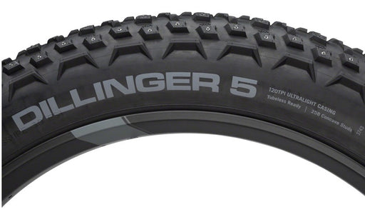 45NRTH Dillinger 5 Studded Folding 120 tpi Fat Tire 26 x 4.6", studio side logo view