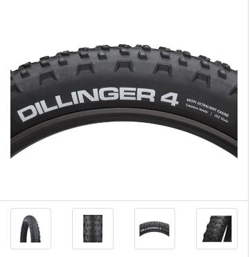 45NRTH Dillinger 4 Studded Folding 60tpi Black Fat Tire 27.5 x 4.0", studio side logo view