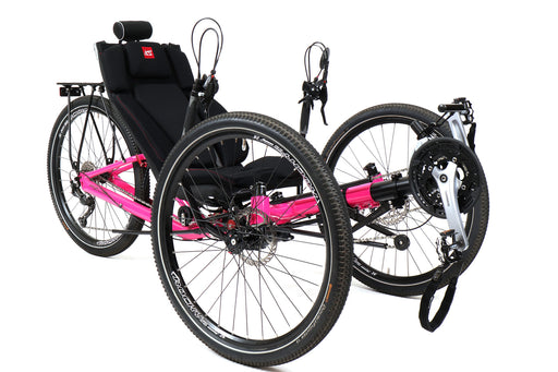 Azub T-Tris AR Neon Pink Recumbent Trike, front right angled view