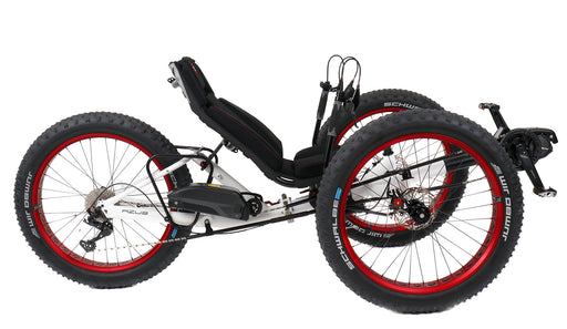 Azub Fat Shimano Cues EP801 electric assist White Recumbent Trike side view