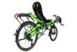 Azub Six 26/20 USS 2x10 speed Neon Green Show Special Recumbent Bike, studio rear quarter view