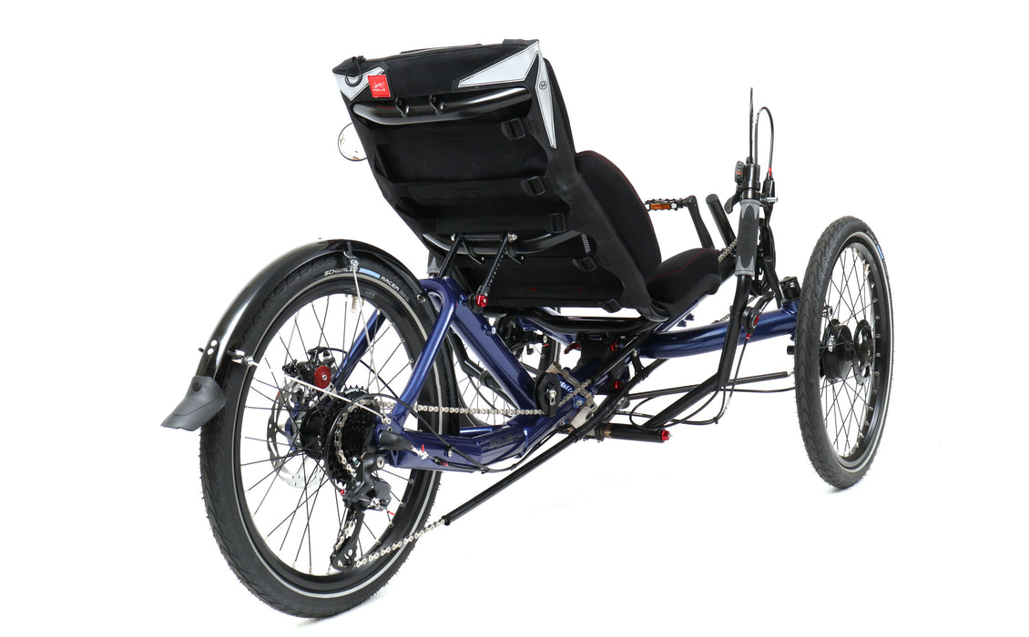 Azub Demo T-Trisek Pearl Night Blue Metallic Recumbent Trike, Studio Rear Quarter View