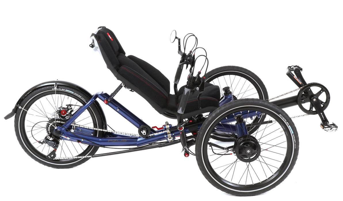 Azub Demo T-Trisek Pearl Night Blue Metallic Recumbent Trike, Studio Side View