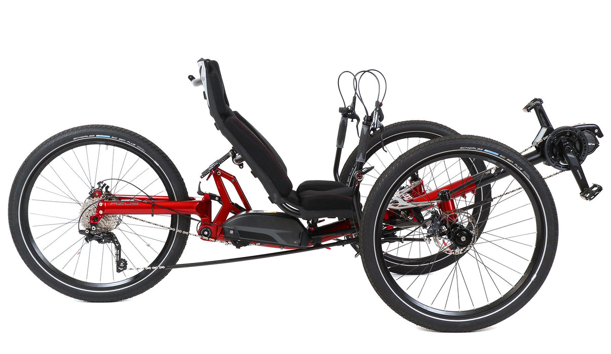 Azub Ti-Fly X Shimano Steps EP801 1x10 Ruby Red Glitter Recumbent Trike, studio side view