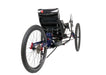 Azub Ti-Fly XF Full Suspension Recumbent Trike with Shimano STEPS EP801 Electric Assist and 630 AH Li-Ion battery in Pearl Night Blue Metallic studio rear quarter view