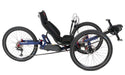 Azub Ti-Fly XF Full Suspension Recumbent Trike with Shimano STEPS EP801 Electric Assist and 630 AH Li-Ion battery in Pearl Night Blue Metallic studio side view