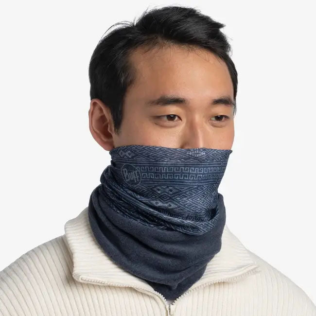 Buff Polar Neckwear Katic Blue, studio kerchief view on model