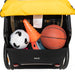 Burley Bee Single Child Trailer Yellowstorage compartment with sports equipment inside closeup studio image