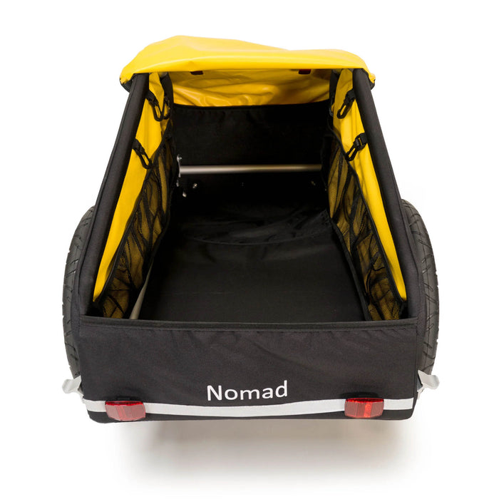 Burley Nomad Cargo Trailer rear view with waterproof cover open