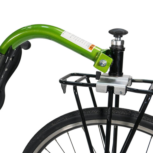 Burley Piccolo Green Trailer Cycle hitch closeup studio image