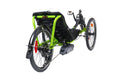 Catrike Pocket Bosch eCat Recumbent Trike Eon Green, studio rear quarter view