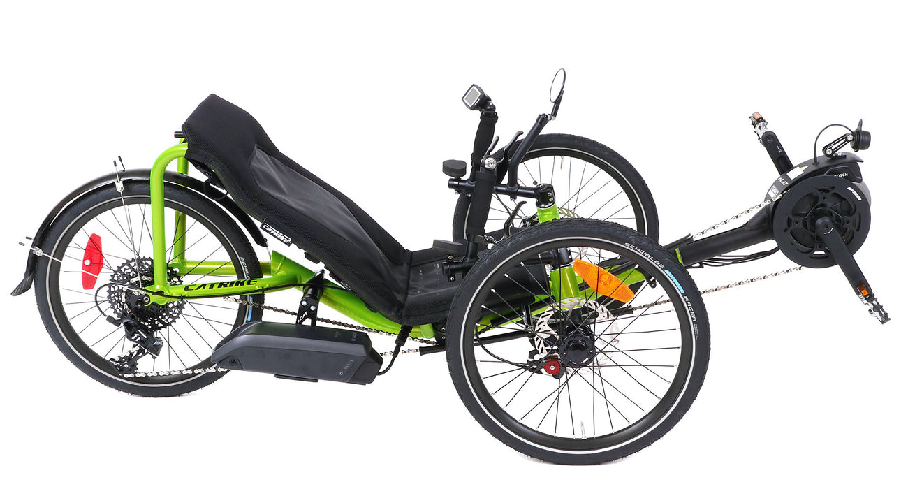 Catrike Pocket Bosch eCat Recumbent Trike Eon Green, studio side view