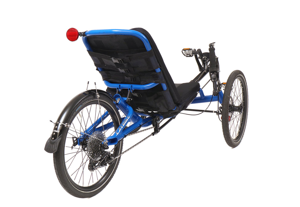 Catrike Used 2022 Villager Electric Blue Trike, studio rear quarter view