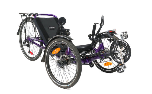 Catrike Used Dumont Compact Recumbent Trike  Candy Purple, studio front quarter view