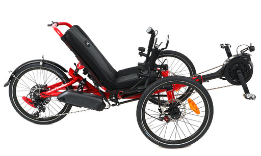 Catrike Villager Bosch eCat Lava Red electric assist recumbent trike right profile view