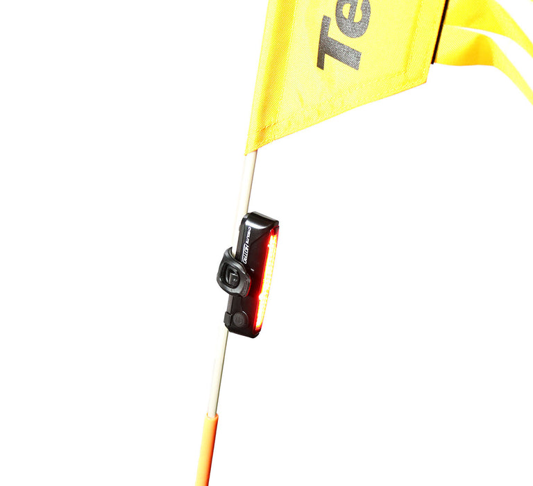 Cygolite Hotrod 90 USB Rechargeable Taillight, studio view mounted on flag pole