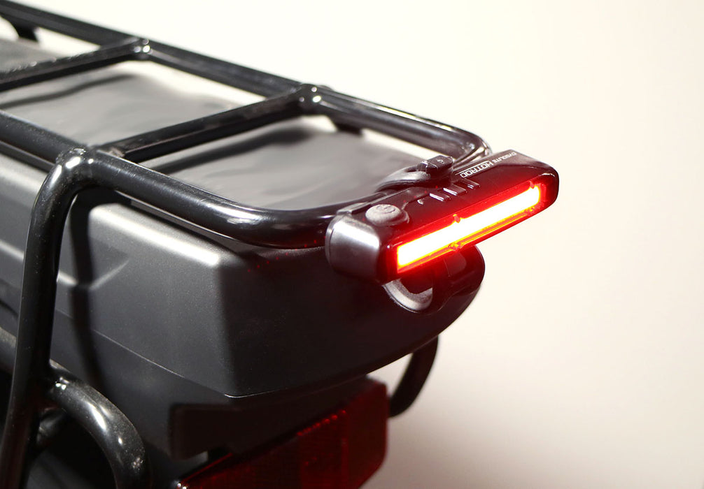 Cygolite Hotrod 90 USB Rechargeable Taillight, studio rear view mounted on back rack