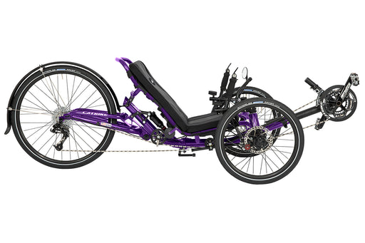 Catrike Dumont recumbent trike in Candy Purple, right side profile view