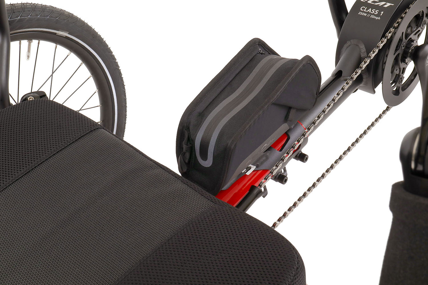 Fidlock TWIST Bike Base, studio rear quarter view shown mounted on trike with optional bike bag